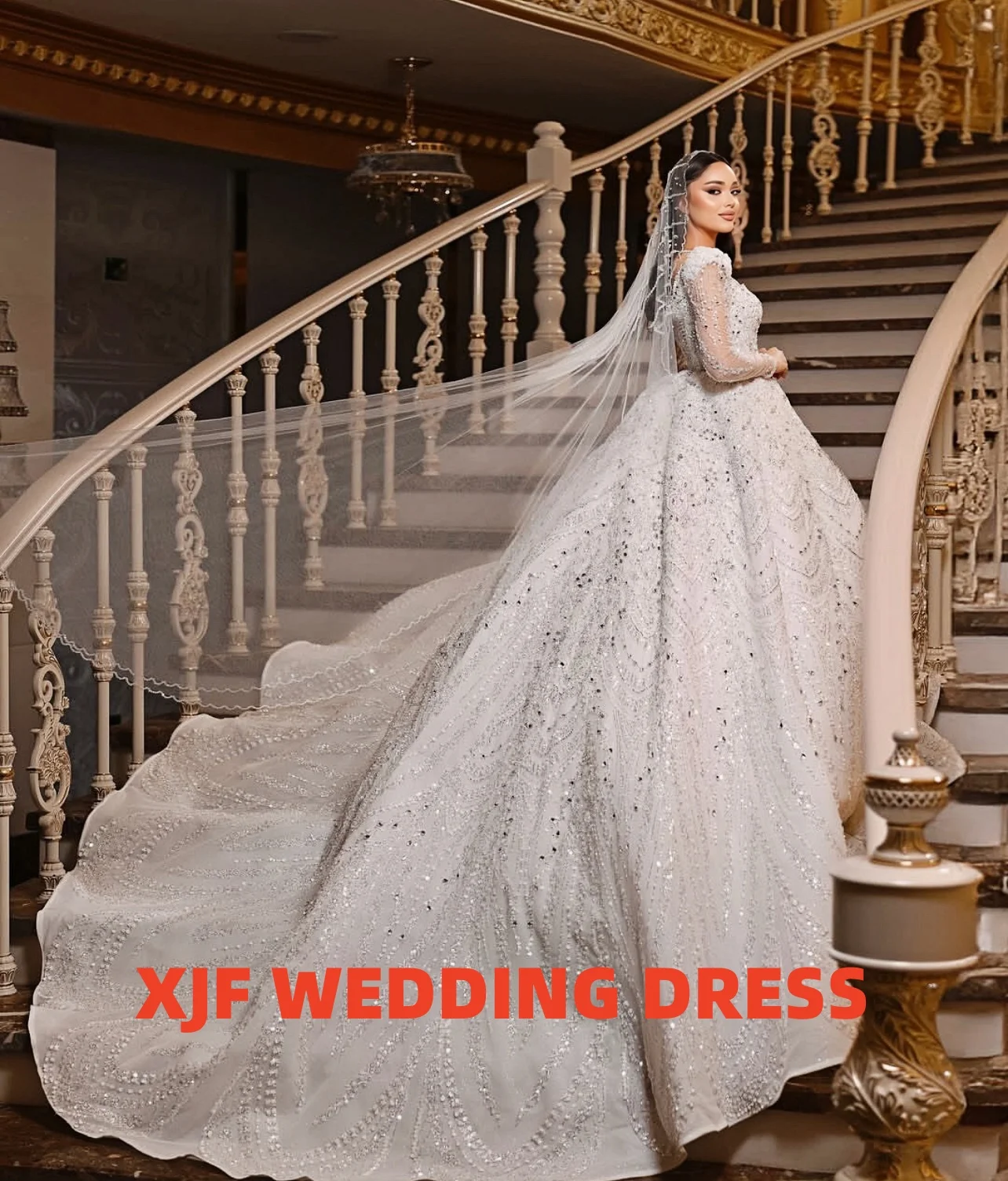 Abito da ballo a maniche lunghe con colletto quadrato personalizzato splendido abito da sposa con perline amanda novias abiti da sposa amanda novias