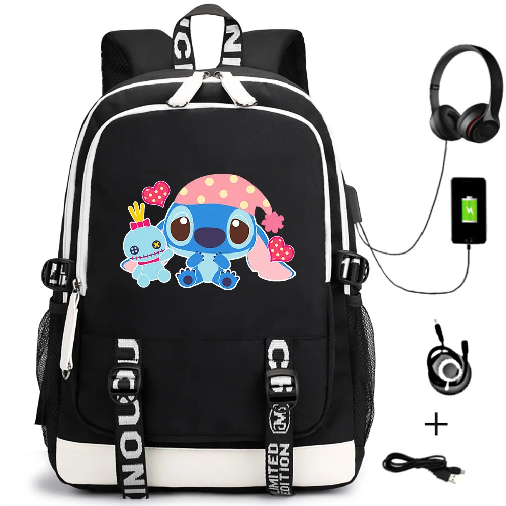 Disney Cartoon Stitch New USB Charging Backpack Large Capacity Fashion Youth Casual Backpack Computer Bag Student School Bag