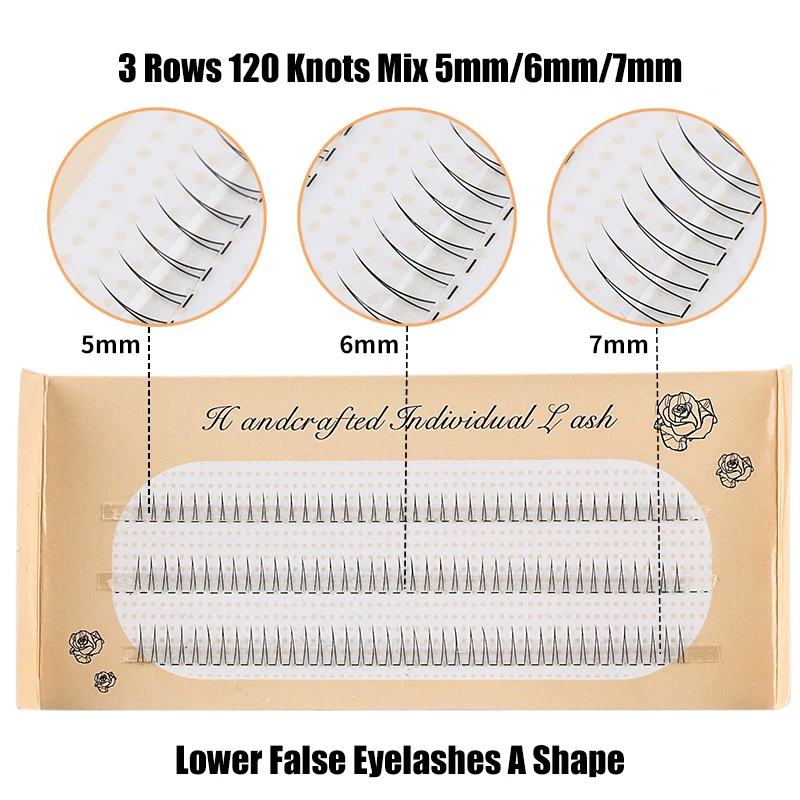 120 Knots Mix 5mm 6mm 7mm Natural Light Fairy A Shape Tapered Lower False Eyelashes Makeup Fake Eye Lash Extension Set