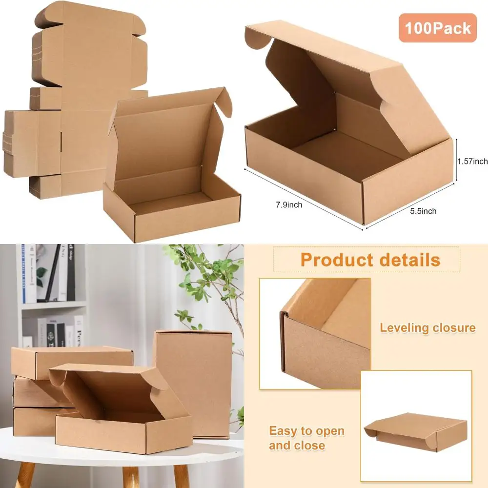 

100 Pack Cardboard Shipping Boxes - Corrugated Brown Mailer Boxes for Small Business Packaging (7.87 x 5.51 x 1.57 Inches)