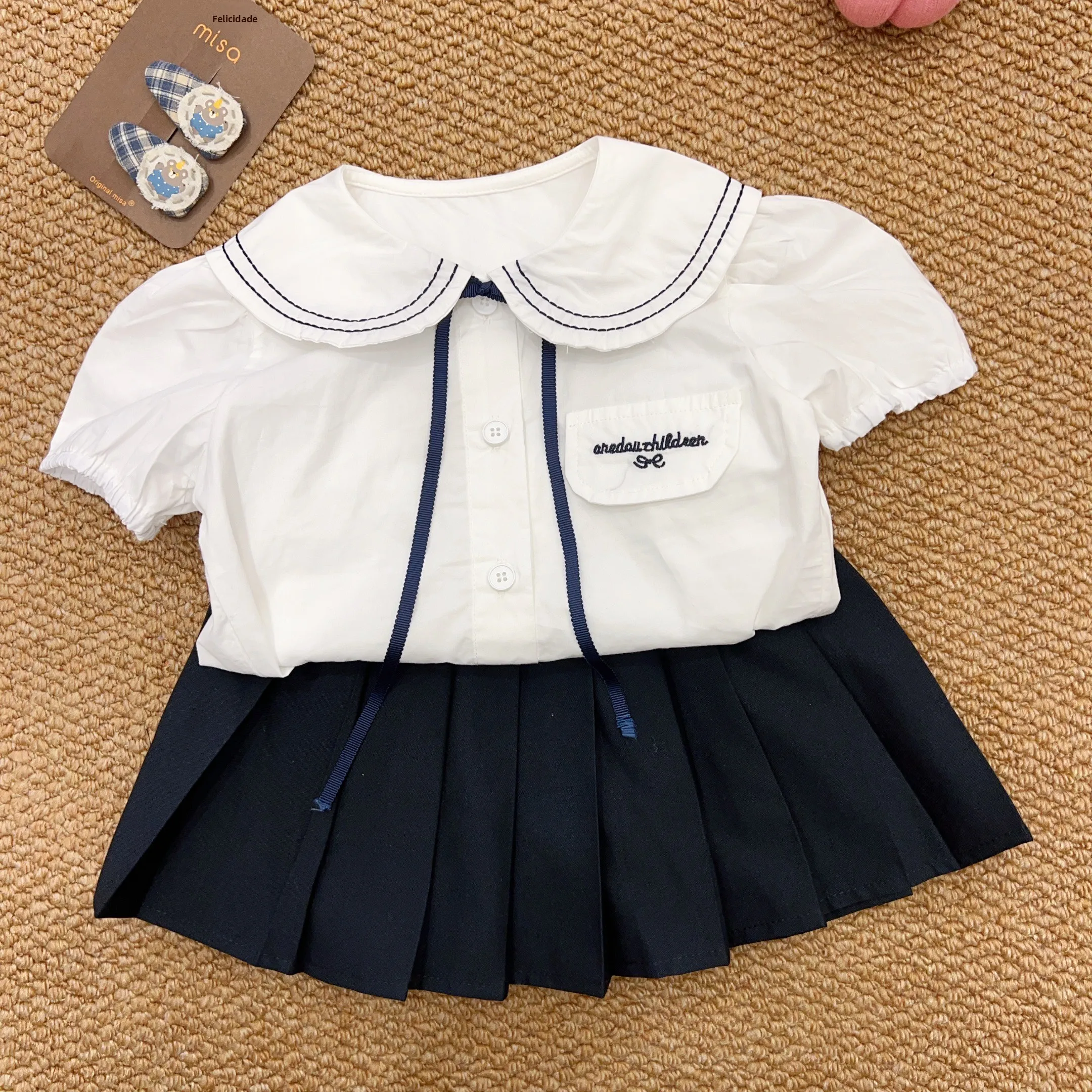 girls-summer-casual-cotton-shirt-vest-short-pants-two-piece-set-breathable-comfortable-pure-color-baby-toddler-clothing