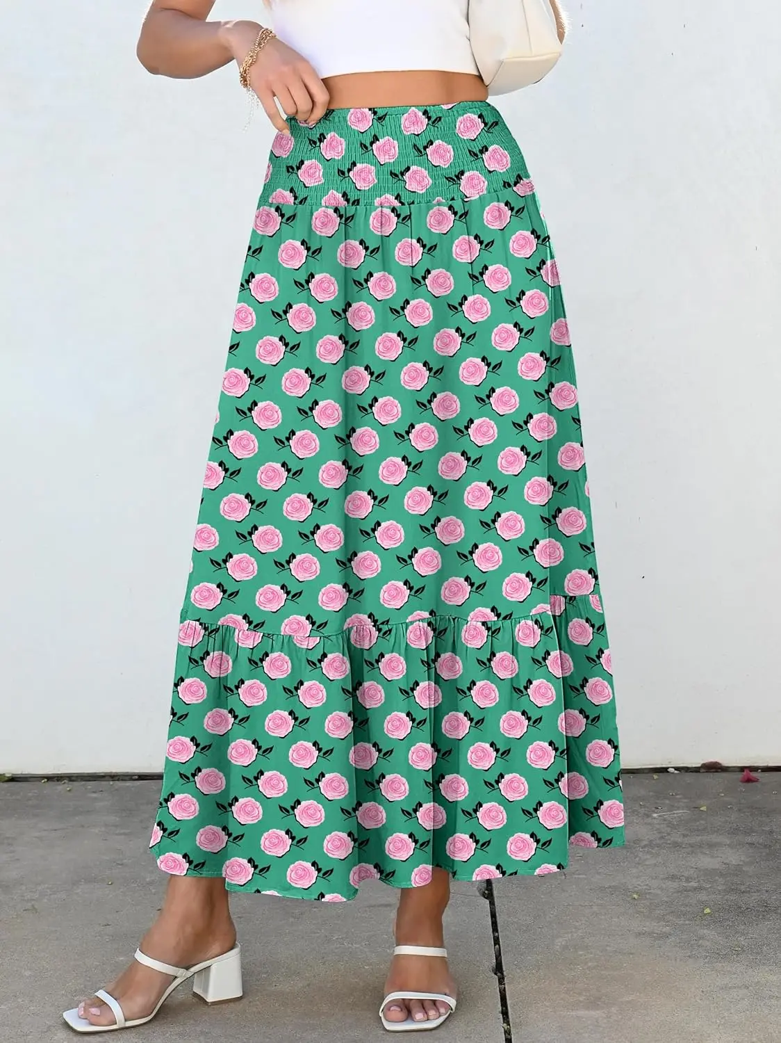 Luxy الثلاثي ماكسي التنانير للنساء 2025 الصيف بوهو طويل فلوي الأزهار مرونة عالية الخصر تنورة تنورة السفر غير رسمية