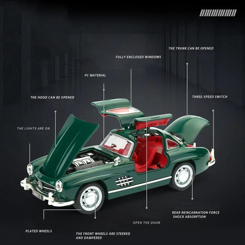 1:32 مرسيدس بنز 300SL سبيكة كلاسيكية عتيقة نموذج سيارة نموذج سيارة دييكاست المعادن التراجع ضوء الصوت سيارة للأطفال هدية