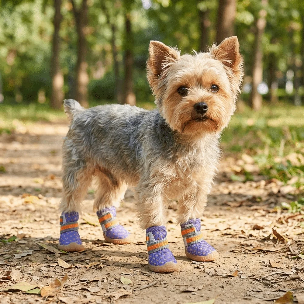 4 pcs/set Breathable Mesh Dog Mesh Shoes Wear Resistant Soft Dog Paw Protectors Non-slip Adjustable Pet Net Boots