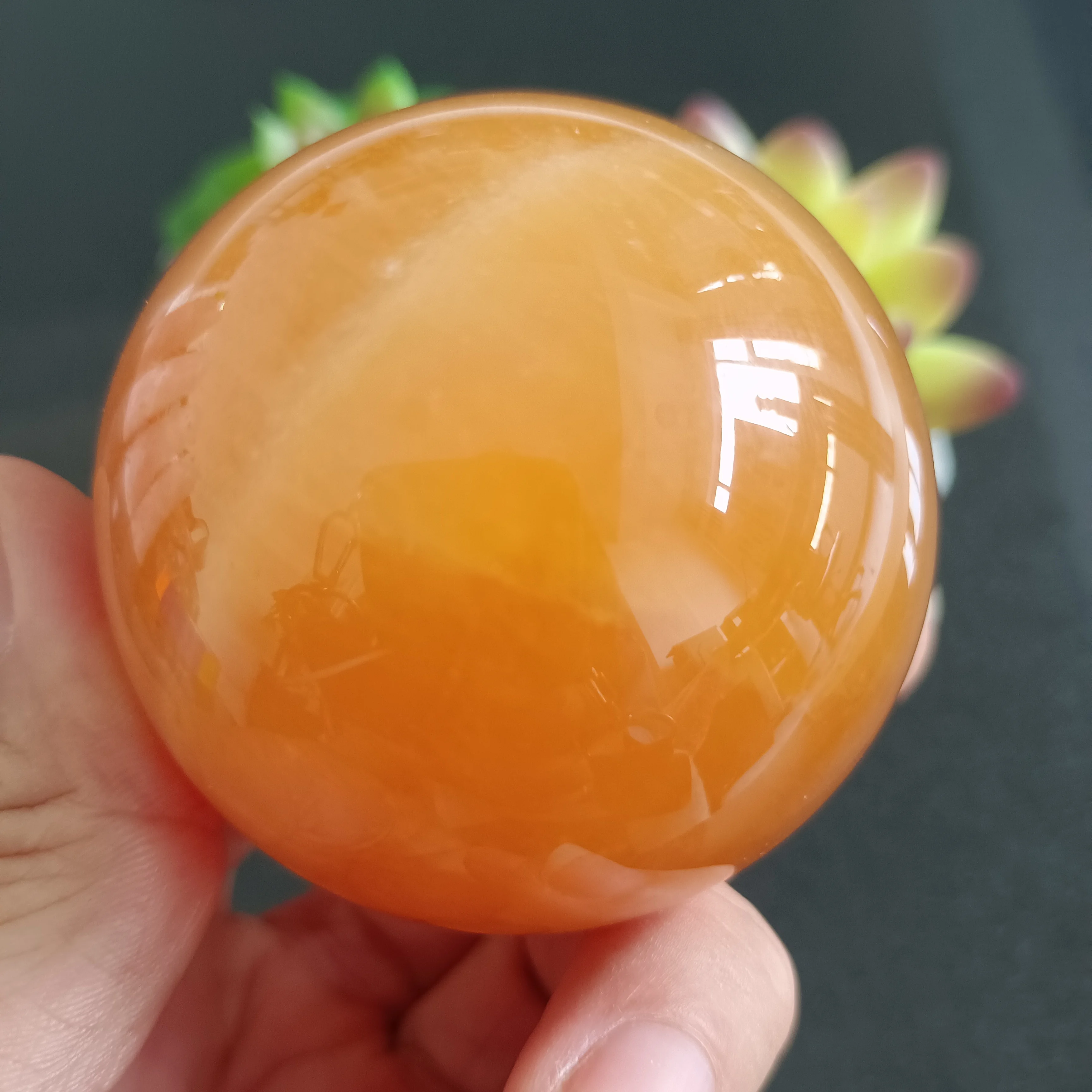 NATURAL ORANGE CALCITE CRYSTAL QUARTZ ENERGY SPHERE REIKI HEALING