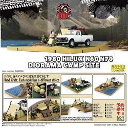 New BMC 1:64 1980 Hilux N60 N70 PicuUp Truck with Figures Camping Dirorama Accessory Pack Model for Collection Gift