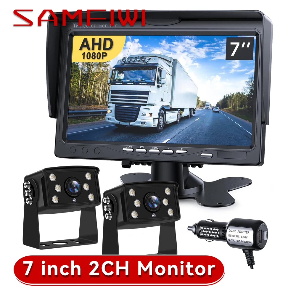 

7 Inch 2 Split Screen IPS Monitor Wired 1080P color Night Vision Backup Camera for Truck RV Trailer Bus Front View Camera