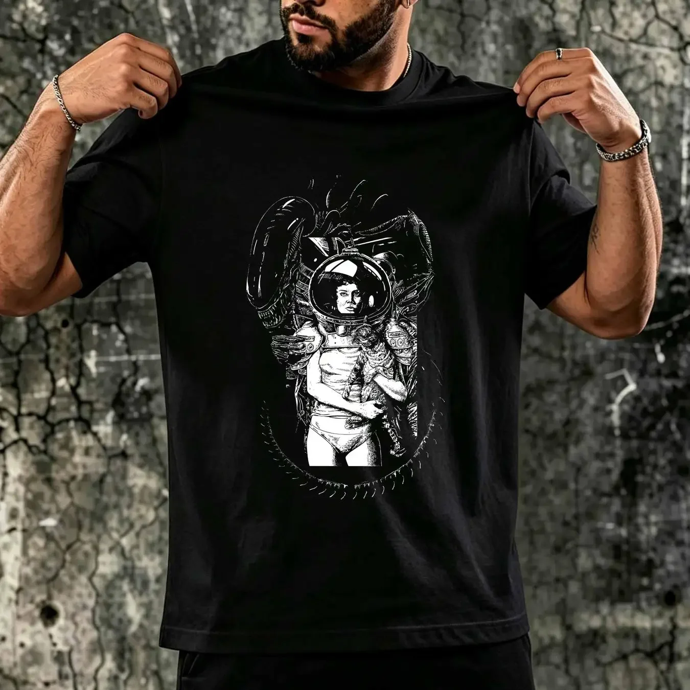 washed T Shirt Alien Ellen Ripley Jonesy Sci fi Horror vintage Washed designer clothes Casual Stylish Stretched streetwear