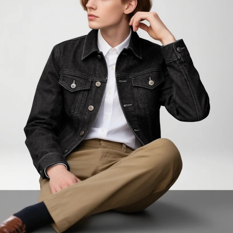 

2025 Autumn Men's Solid Denim Jackets Fashion Motorcycle Vintage Jeans Jackets Hommes Slim Fit Cotton Casual Black Blue Coats