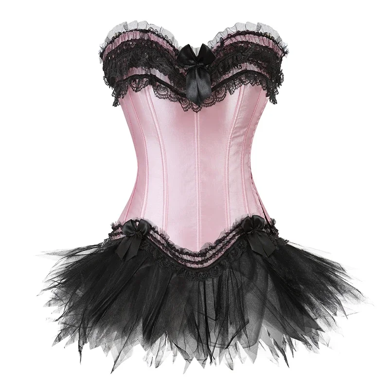 

White Corset Tutu Skirt Bustier Lace Party Showgirl Dance Dress Plus Size Gothic Sexy Overbust Burlesque Exotic Costumes