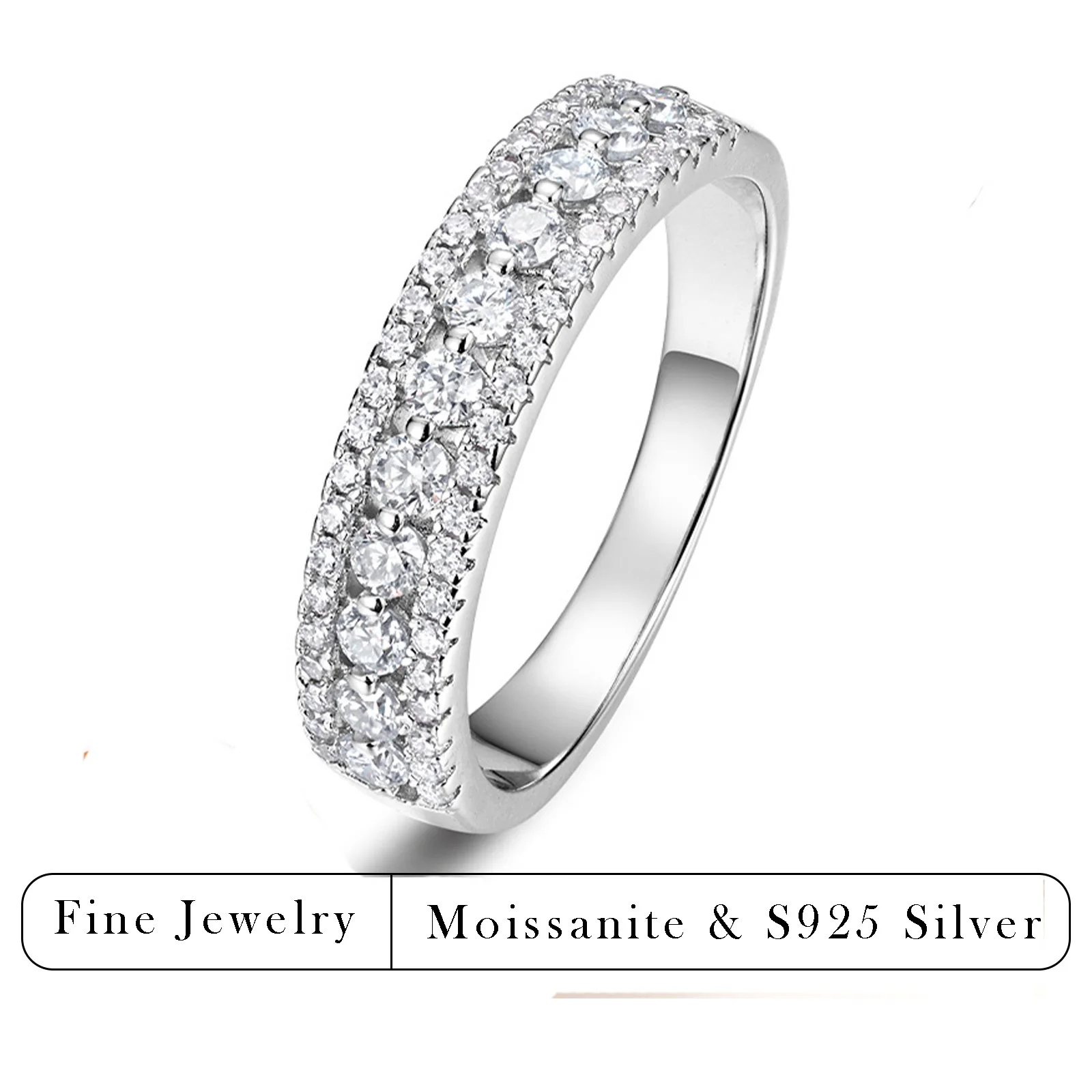 

0.55ctw Sparkling Full Eternity Ring S925 Silver Paved Moissanite Band Ring for Women Wedding Engagement Jewelry Gift