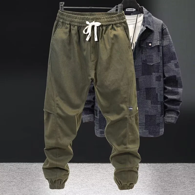 Men's Thickened Casual Pants Cotton Cargo Slightly Elastic Hooded Haren Pants Men's Dark Green Coffee Black Pants