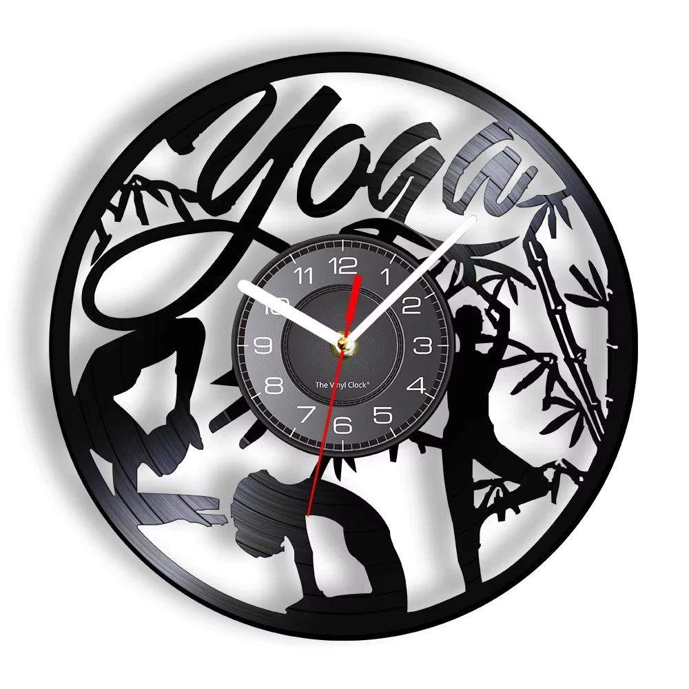 12 Inch Yoga Vinyl Wall Clock, Silent Non-Ticking Retro Vinyl Disc Wall Watch, Boho Wall Art Decor for Yoga Room, Perfect Gift
