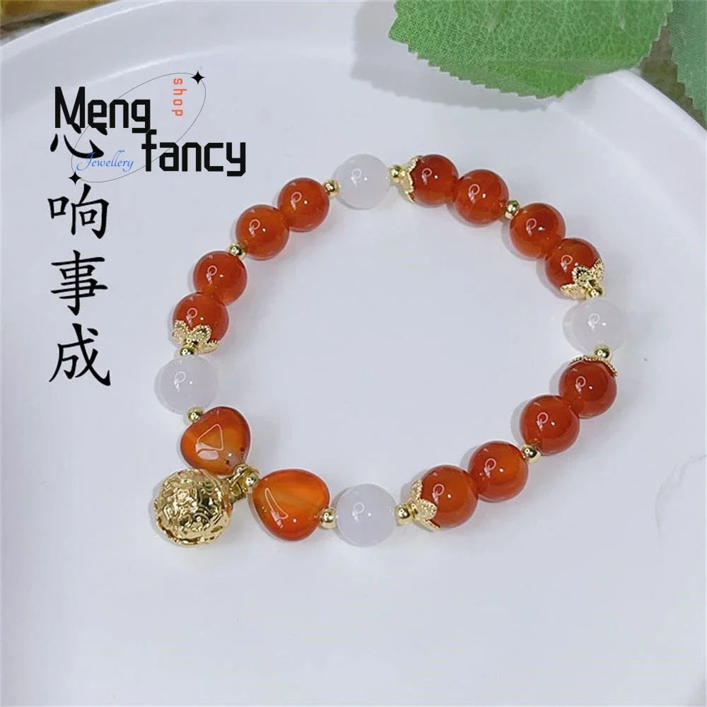 

New Natural Red Agate Bracelet Female Birth Year Love Bell Beaded Hand String Exquisite High-grade Fashion Jewelry Holiday Gifts