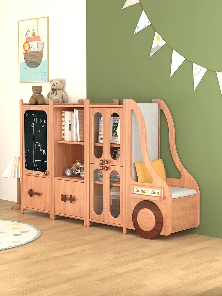 Children's Reading Area Bookcase Floor Solid Wood Storage Cabinet