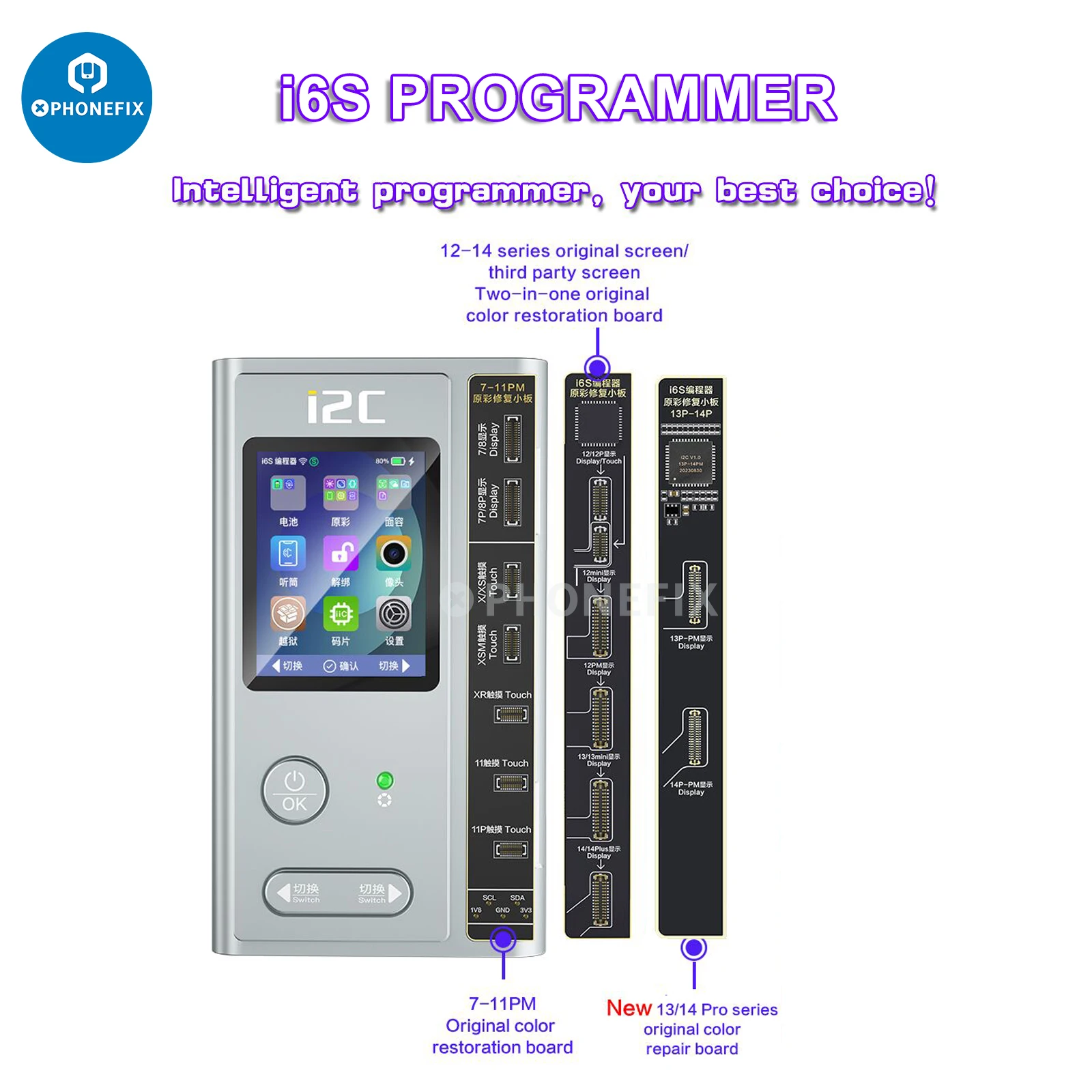 I2C i6S 지능형 프로그래머, 페이스 ID 배터리 화면, 트루 톤 매트릭스 데이터 감지 리시버 팝업 수리, 아이폰 8-15PM 용