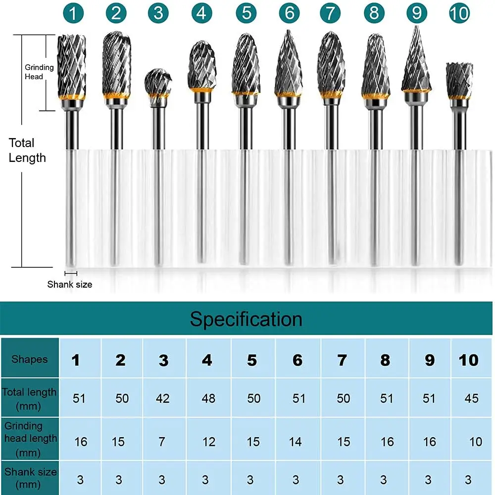 Carbide Burr Set Compatible with Dremel Rotary Tool 10Pcs Die Grinder Bits Rotary File Rasp with 1/8\