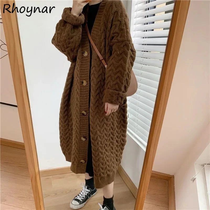 

Vintage Gentle Twist Knitted Cardigan Women Coats Thick Thermal Extra Long Fall Winter New Slouchy V-neck Loose Solid All-match