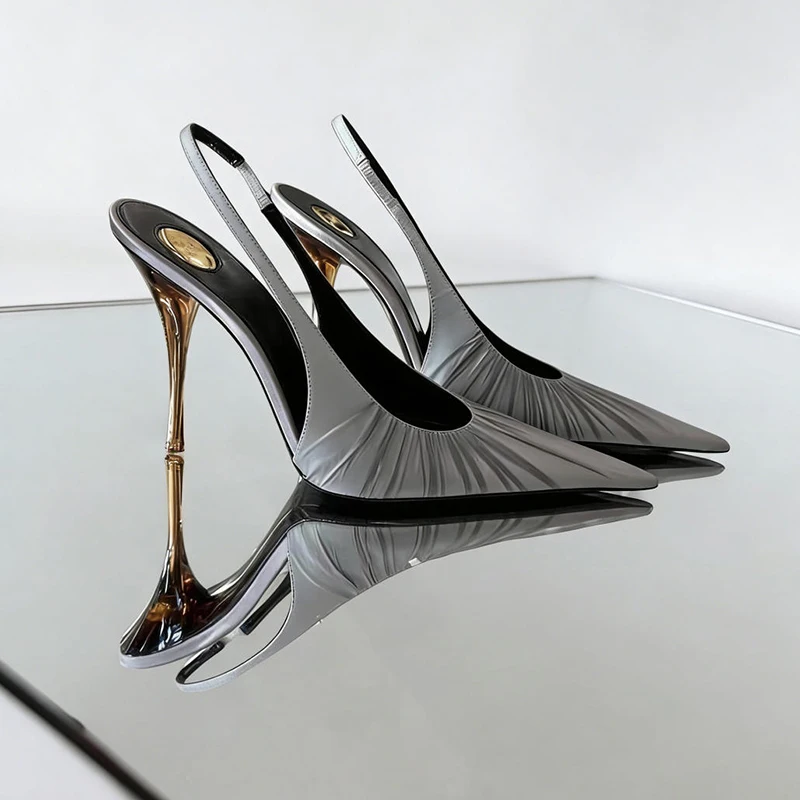 

Французские туфли на высоком каблуке с заостренным носком, стильные сандалии с плиссированным дизайном, удобные туфли-стилето с ремешком на щиколотке, женские сексуальные сандалии для вечеринок и свадеб.