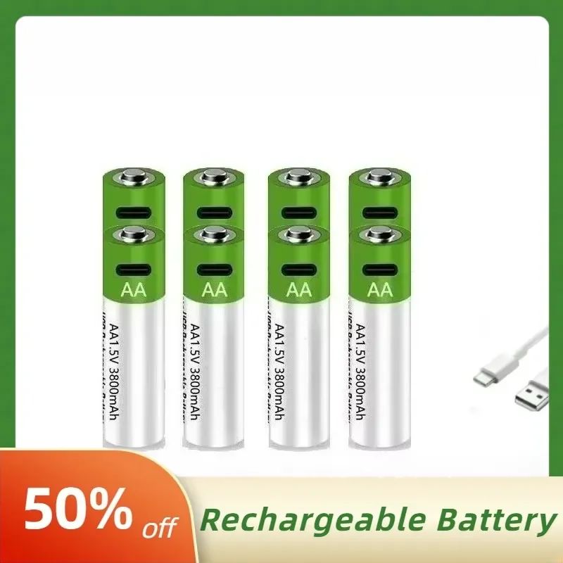 High-quality 3800mAh 1.5V AA Li-ion Rechargeable Battery with USB-C Fast Charging Suitable for Clocks Toys Mice Accessories