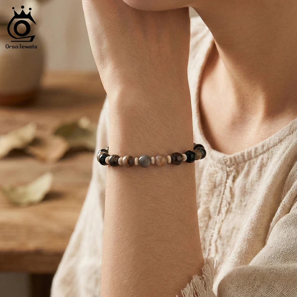 

ORSA JEWELS S925 Healing Crystal Beaded Bracelet Adjustable Unisex Obsidian Tiger Eyes Stone Bracelet Chain Jewelry Gift GMB83