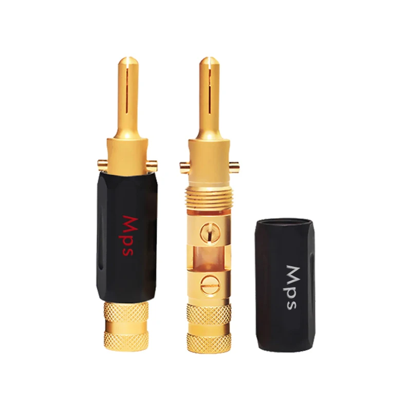 HiFi MPS Black wolf HiFi Speaker Banana Plugs brass Audio Jack Connector 24K  10u gold Plated Amplifier Speaker cable connector