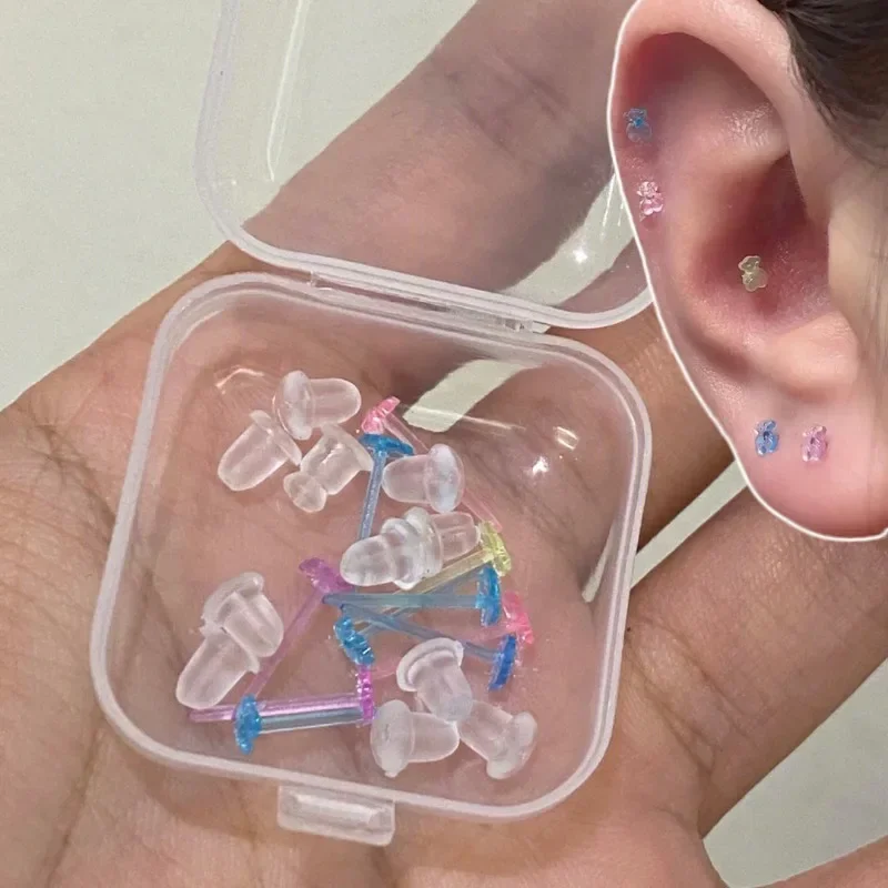 

Anti-Allergy Plastic Earrings Pins Transparent Rainbow Mix Color Bear Stud Earrings Women Girls Comfortable Earrings nice
