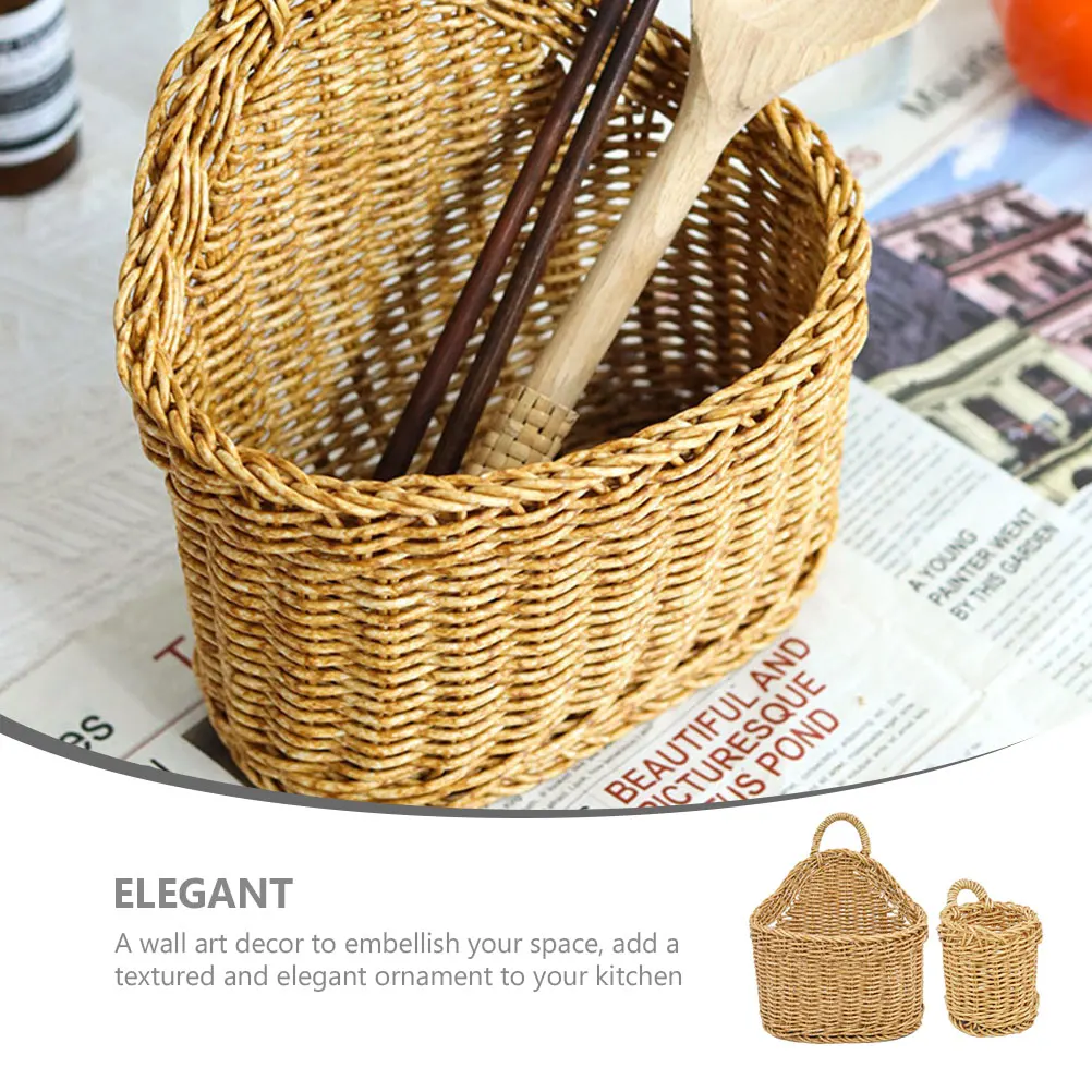 

2 Pcs Wall Hanging Storage Baskets Woven Large Small Fruit Vegetable Light Brown Kitchen Home ganization Decor
