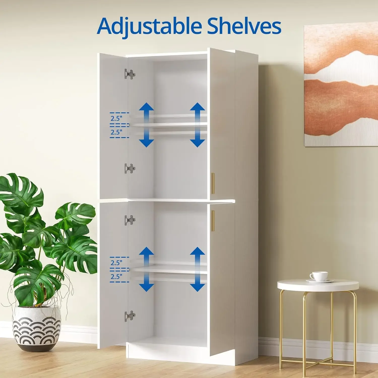Kitchen Pantry Storage Cabinet 71" Tall 4 Doors Wood Freestanding Cupboard with 2 Adjustable Shelves image 5
