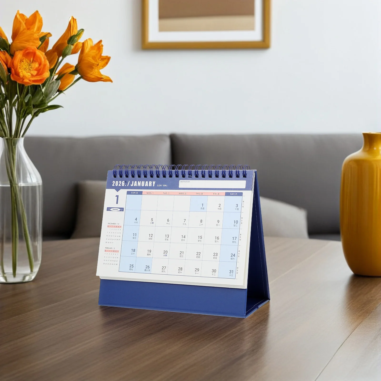 2 قطعة 2026 تقويم مكتبي كبير الوقوف مخطط شهري ريترو مستوحاة مساحات الدراسة الأخضر تقويم صغير 2026 #4