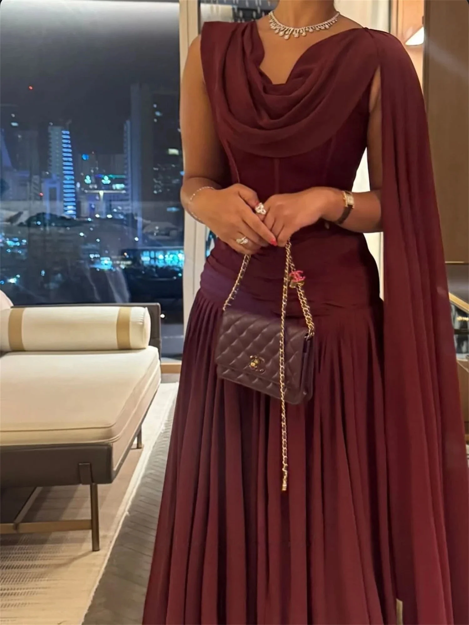 Chiffon V-neck Long Bespoke Occasion Gown Evening Dresses Pastrol Unisex Jersey Retro Dubai Saudi Arabic Israel Prom Customized