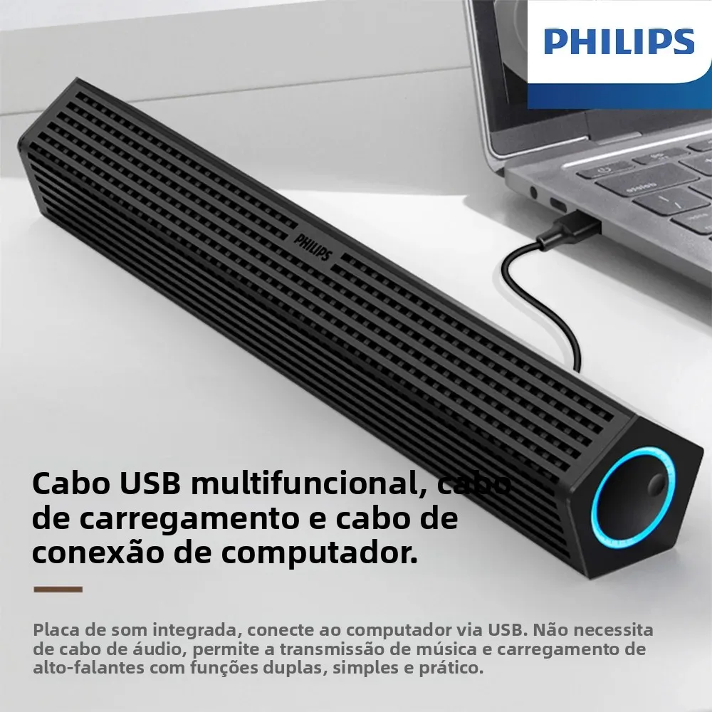 Soundbar Bluetooth Philips SPA510P HiFi com Redução de Ruído, Alto-falante de Mesa com Fio, Placa de Som, Modo Duplo, Portátil para Uso Externo