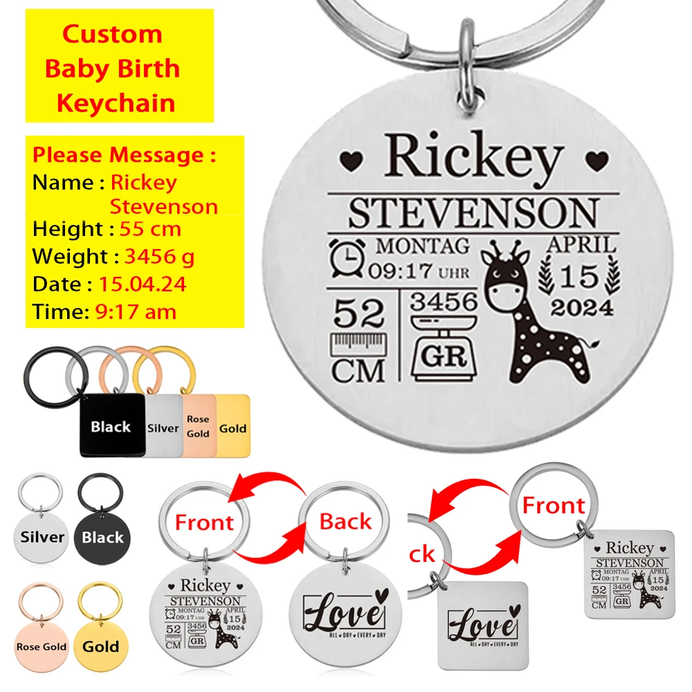 

Custom Baby Keychain Newborn Personalized Name Birth Date Time Weight Height Souvenir Mom Dad Gift Keyring Key Ring Chains Items