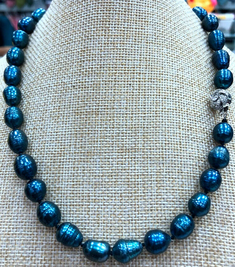 Wonderful 10-12mm baroque tahitian black blue freshwater pearl necklace 18-25