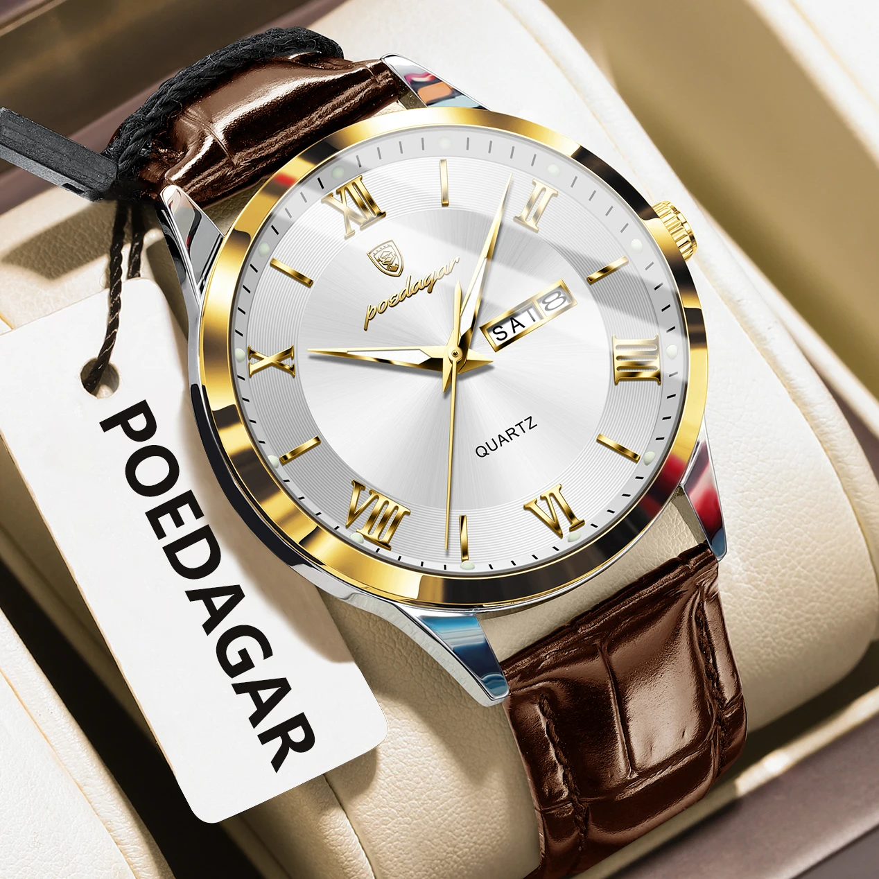 

POEDAGAR модные роскошные мужские наручные часы кожаные водонепроницаемые светящиеся мужские часы с датой недели деловые повседневные мужские кварцевые часы Reloj