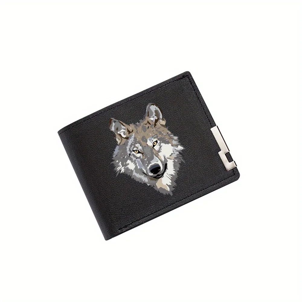 

Мужской кошелек с изображением лица волка, черный фон, дизайн с принтом, простой современный стильный деловой кошелек для отца, парня, Рождество Lo