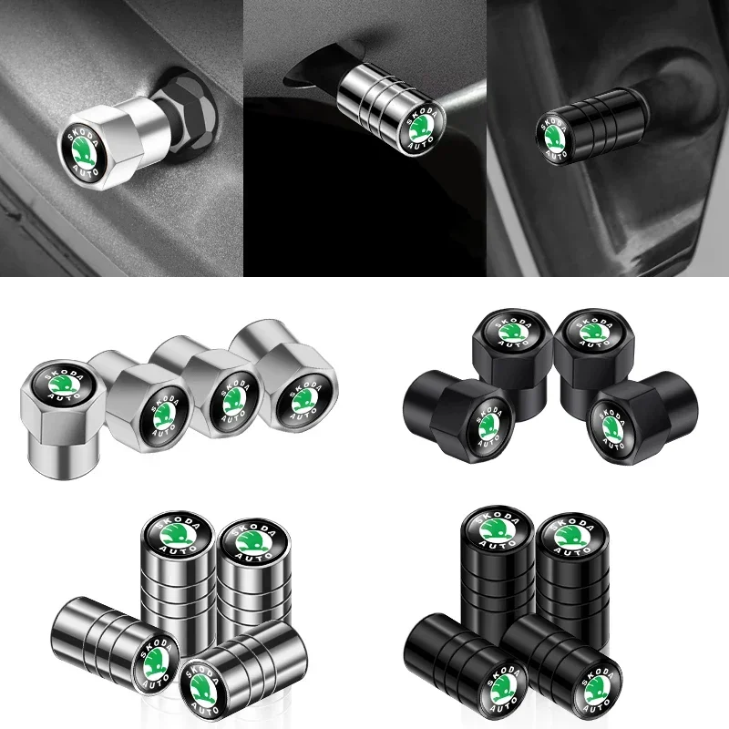

4pcs Car Tire Valve Metal Round Valve Cap For Skoda Octavia Fabia Rapid Superb Kodiaq Scala Karoq Citigo Kamiq Roomster Enyaq