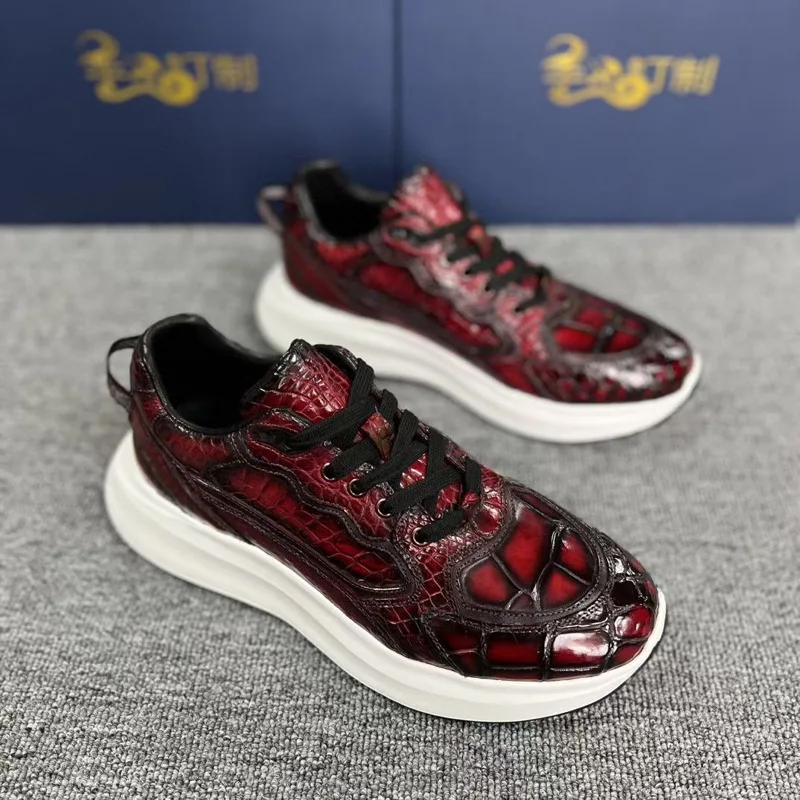 

Men's Sports For Casual Versatility Crocodile Real Belly Polished Walking Men Shoes кроссовки мужские мужская повседневная обувь