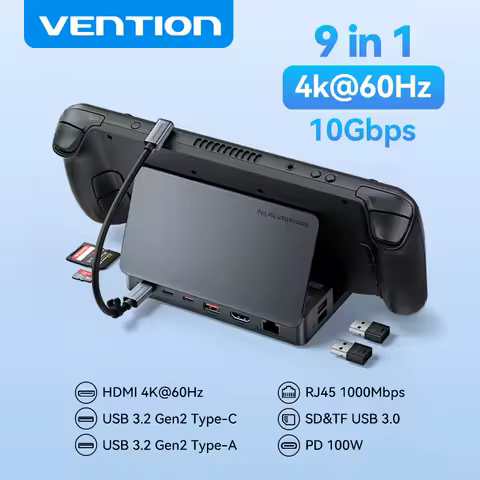 Vention USB C Game Docking Station for Steam Deck HDMI 4K@60Hz RJ45 USB 3.2 10Gbps Adapter HUB for Switch Rog Ally X Legion Go