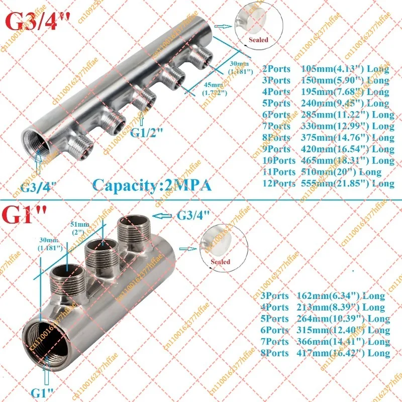 Stainless Steel Water Manifold Distributor, 2-12 Ports G1