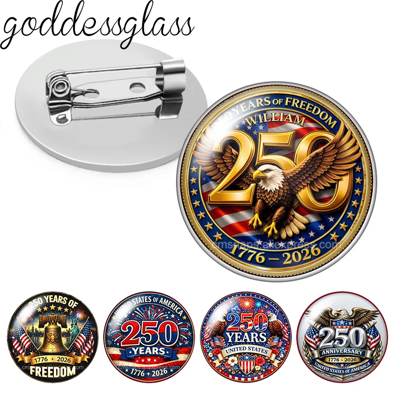 250 years of Freedom American Independence Day symbol Photo cabochon Brooch pinback button Bag Clothes Denim Jeans Lapel Pin
