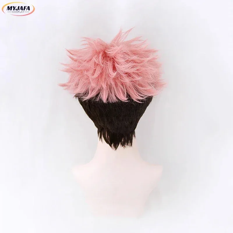 Ryomen Sukuna Cosplay Anime Yuji Itadori Corto Rosa Nero Resistente al calore Capelli sintetici Parrucche per giochi di ruolo di Halloween x;3,v'6.f;9,