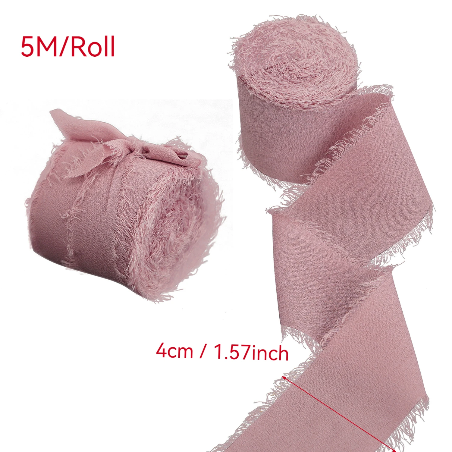 1 Rolle 5 m * 4 cm ausgefranstes Satin handgemachtes Chiffon-Seidenband für Hochzeitseinladung, Blumensträuße, Geburtstagsfeier, DIY-Dekoration, Geschenk – Detail 2