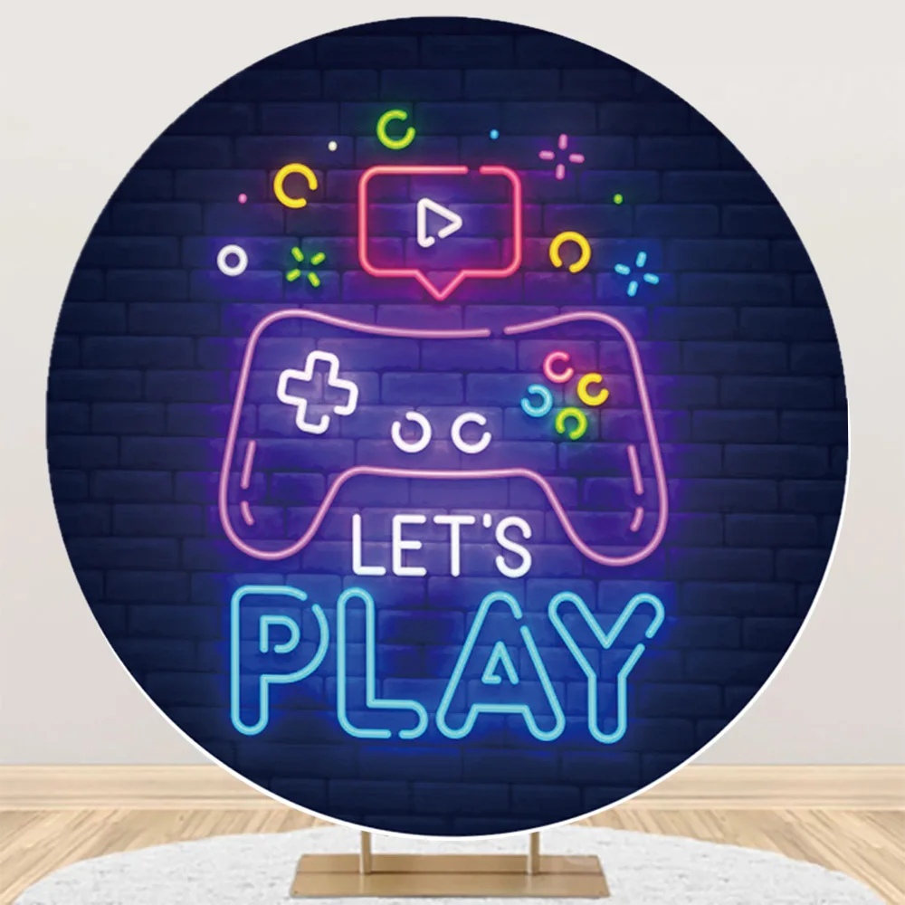 Game On Happy Birthday Round Photography Backdrop Cover Gaming Theme Child Kids Boy Party Decor Photo Background Studio Props