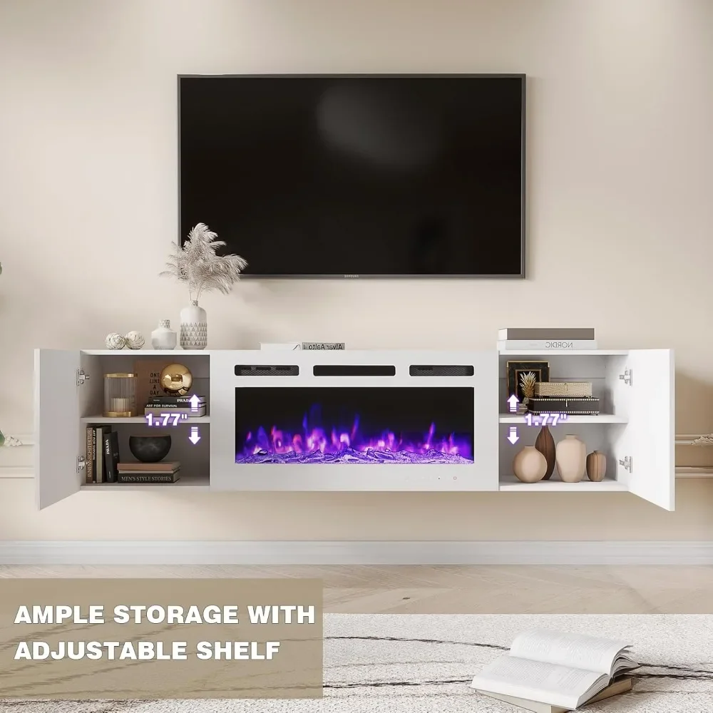 70'' Floating TV Stand with 36'' Electric Fireplace, High Gloss Finish Entertainment Center with 12Flame Fireplace Insert Heater image 6