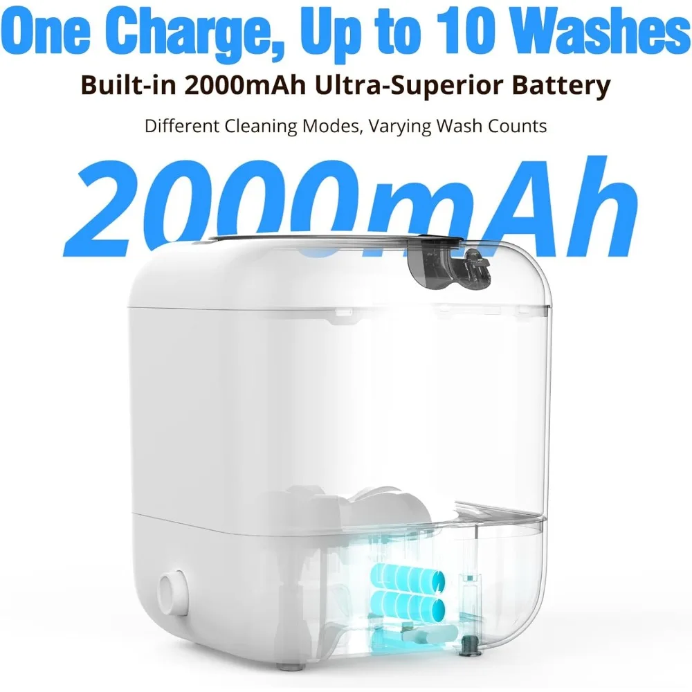 Portable Washing Machine, Rechargeable Cordless Mini Washing Machine with 2000mAh, Charge 1 Time and Up to Use 10 Times