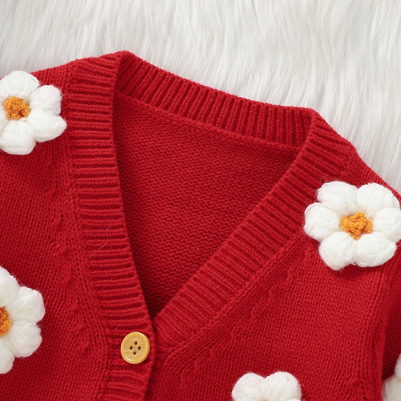 Baby Sweater Knit Autumn Long Sleeve Button Up Infant Girls Floral Jackets Cardigan 1-3Y Winter Toddler Outerwear Knitwear Coats 2