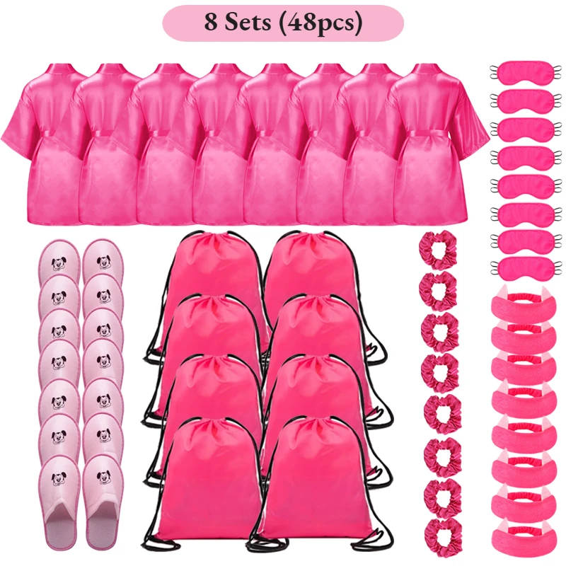 72/6 stuks satijnen badjassen voor kinderen, spa-party voor meisjes, DIY slaapjas kimono, slaapfeestje cadeautjes met cadeauzakjes en slippers voor verjaardagen - afbeelding 1
