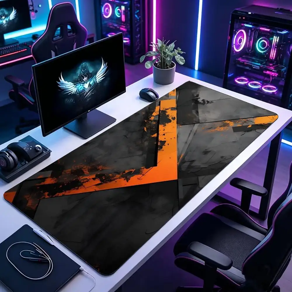 Black Orange Crack Geometric Large Desk Mat Mouse Pad Mouse Mat Gaming Keyboard Mat Playmat Non-Slip Rubber PC Gaming Desk Decor