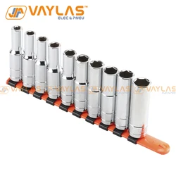 8-17mm Long Socket Set of Heads Mirror Finish 1/2 Inch Drive with Plastic Socket Rack for Socket Wrench Use High Quality